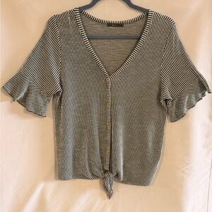 Striped V-Neck Tie-Front Top